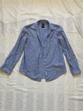GAP Light Blue Dot-Print Casual Button-Down Shirt